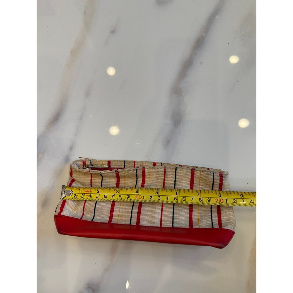 Elizabeth Arden Striped Canvas Cosmetic Bag Red Cream Makeup Pouch - Picture 4 of 5